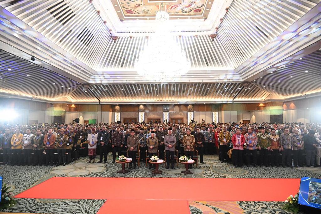 Wakil Presiden Ma’ruf Amin saat membuka Rapat Koordinasi Nasional (Rakornas) Percepatan Penurunan Stunting Tahun 2024 di Hotel Grand Sahid Jaya, Jakarta, pada Rabu (4/9/2024) sore.