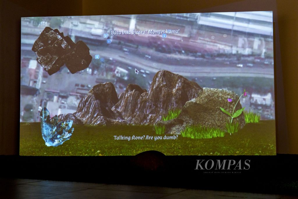 <i>Wa' anak Witu Watu (Beranak dalam Batu),</i> film berdurasi 24 menit karya Natsha Tontey ditayangkan dalam pergelaran seni kontemporer Artina<i></i>#2 di galeri Gedung Sarinah, Thamrin, Jakarta Pusat, Minggu (12/3/2023). 