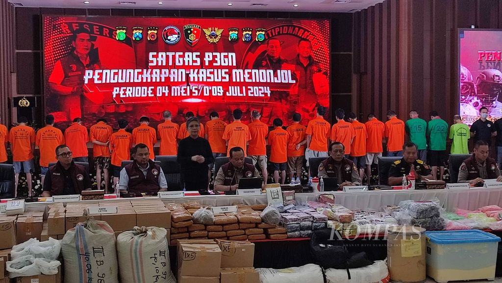 Press conference on drug disclosure by the Task Force for the Prevention, Abuse, and Circulation of Narcotics (P3GN) on Tuesday (9/7/2024) at the National Police Criminal Investigation Agency Headquarters, Jakarta.