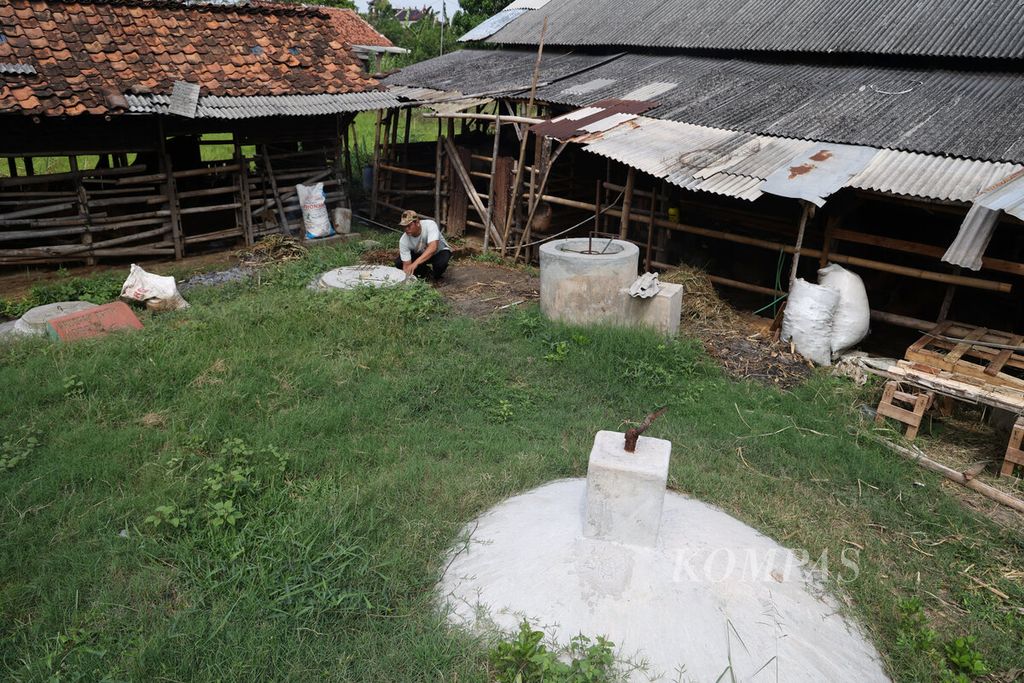Instalasi pengolahan kotoran untuk biogas yang berada di antara kandang sapi di Desa Kuripan, Kecamatan Karangawen, Kabupaten Demak, Jawa Tengah, Selasa (16/9/2025). 