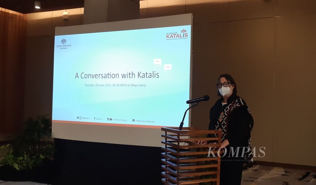 Konsul Jenderal Australia di Denpasar Anthea Griffin dalam acara forum bisnis Katalis di Sanur, Kota Denpasar, Selasa (28/6/2022).