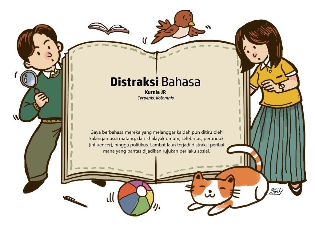 Distraksi bisa terjadi pada penggunaan kata, misalnya kata <i>khidmat </i>ditulis <i>hikmat</i>, atau sebaliknya.