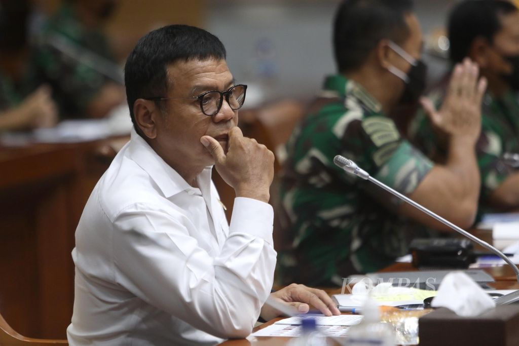  Wakil Menteri Pertahanan M Herindra dalam sebuah rapat dengan Komisi I DPR di Gedung Parlemen, Senayan, Jakarta, Kamis (24/3/2022). 
