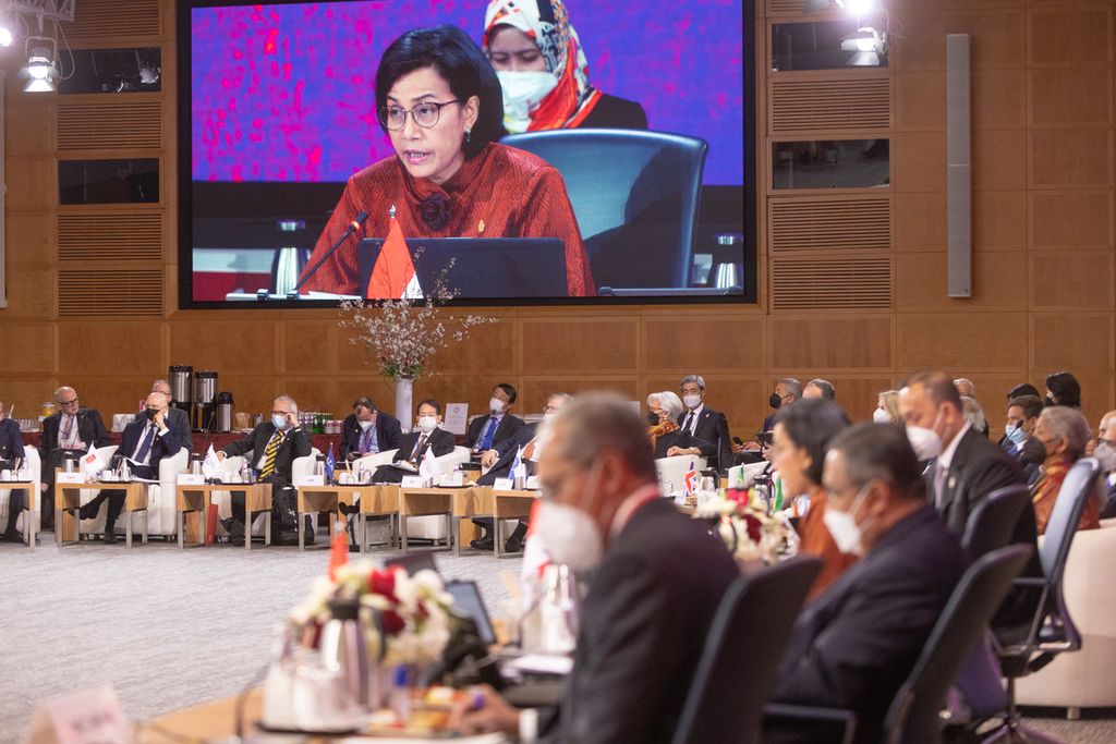 Menteri Keuangan Sri Mulyani Indrawati memimpin pertemuan kedua Menteri Keuangan dan Gubernur Bank Sentral G20 di Washington DC, Amerika Serikat, Rabu (20/4/2022).