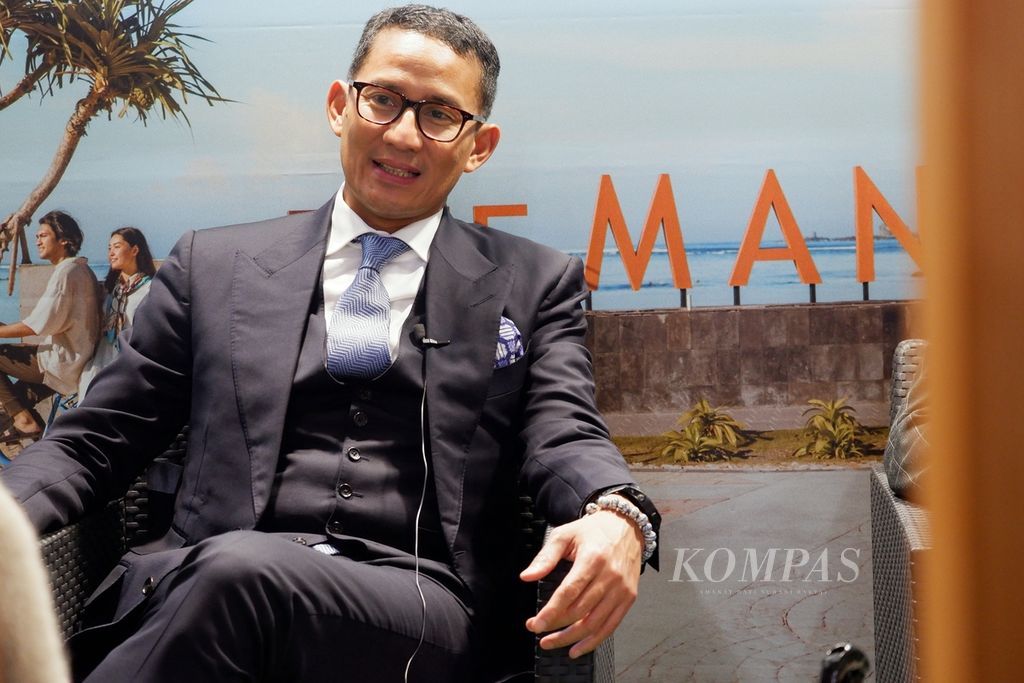 Menteri Pariwisata dan Ekonomi Kreatif Sandiaga Salahuddin Uno di Internationale Tourismus Borse (ITB) Berlin, Jerman, Selasa (7/3/2023).