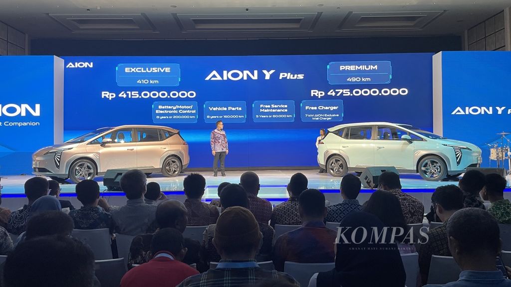 Suasana peluncuran Aion Y Plus di Jakarta pada Rabu (19/6/2024).