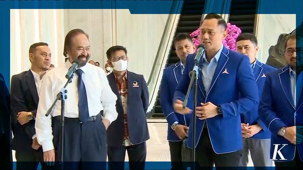 Ketua Umum Partai Nasdem Surya Paloh menerima kunjungan Ketua Umum Partai Demokrat Agus Harimurti Yudhoyono di Nasdem Tower, Jakarta, 23 Juni 2022.