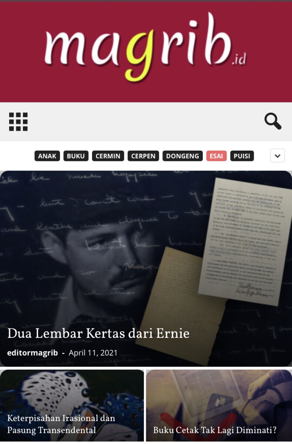 Magrib.id is an online media with literary content created by the Makassar poet, Muhary Wahyu Nurba. This media becomes a stage for the works of literary activists..