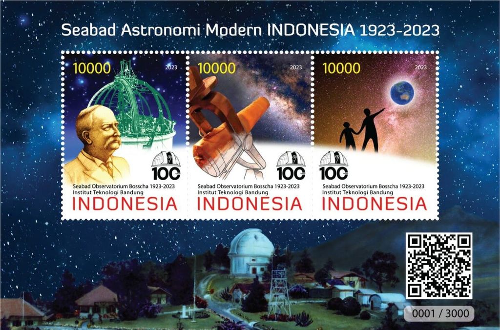 Foto prangko Seabad Bosscha yang akan diterbitkan pada 30 Januari 2023 menandai seabad Observatorium Bosscha yang jatuh pada 1 Januari 2023.