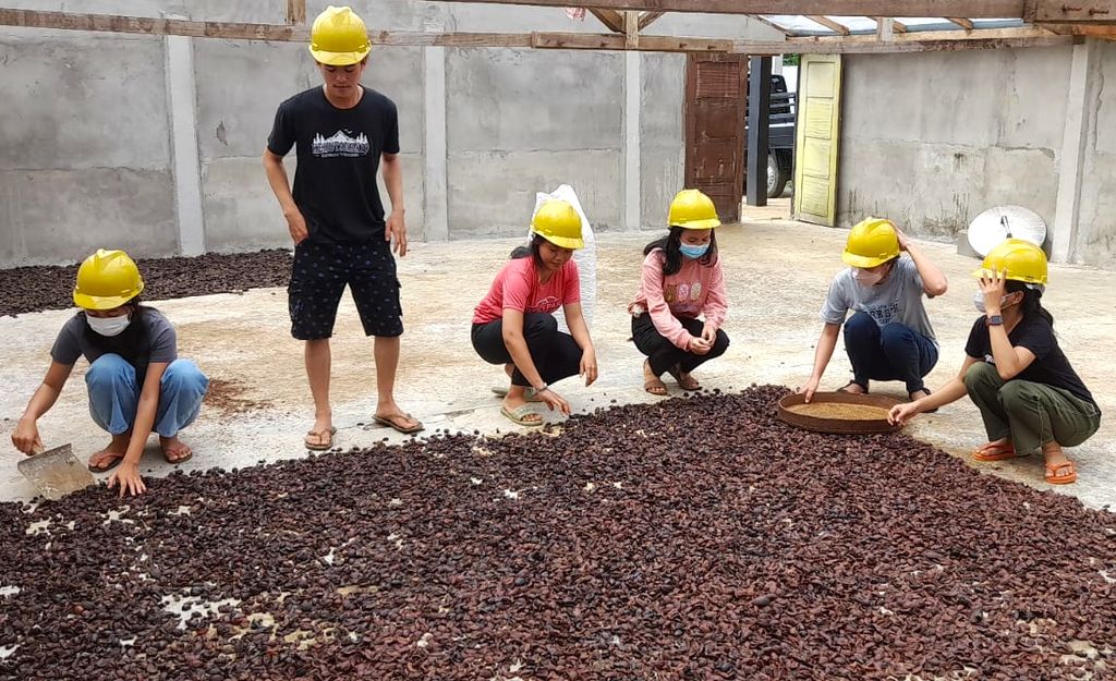 Mahasiswa Universitas Tanjungpura, Pontianak, Kalimantan Barat, saat magang di Desa Sahan, Kabupaten Bengkayang, beberapa waktu lalu.