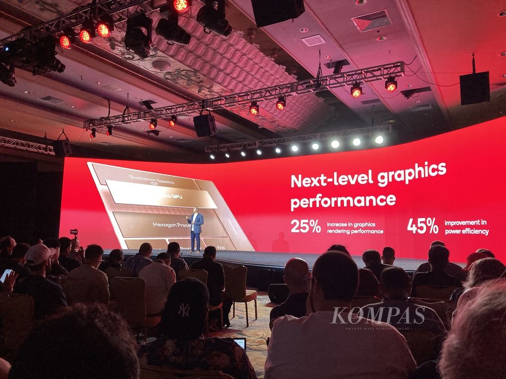Acara Snapdragon Summit 2022 di Maui, Hawaii, Selasa (15/11/2022). Qualcomm meluncurkan cip terbarunya untuk perangkat Android papan atas, Snapdragon 8 Gen 2.