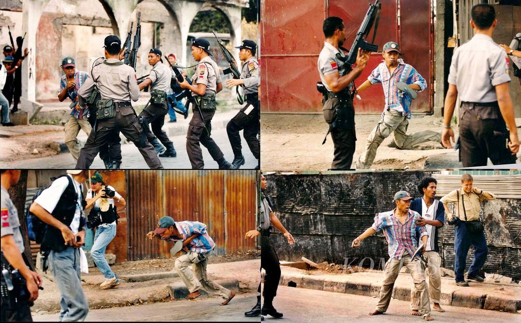 Rangkaian foto tentang terbunuhnya Joaquim Bernardino Guterres, seorang remaja Dili, Timor Timur (saat itu), pada 26 Agustus 1999. Titik puncak kejadian adalah terbunuhnya Guterres dengan darah tergenang. Fotografer <i>Kompas</i> Eddy Hasby memotret kejadian ini, tapi tidak mengirimkannya karena ia tahu ini pasti bukan pilihan <i>Kompas</i>. Padahal, foto tentang kejadian ini adalah salah satu pemenang World Press Photo 1999. 