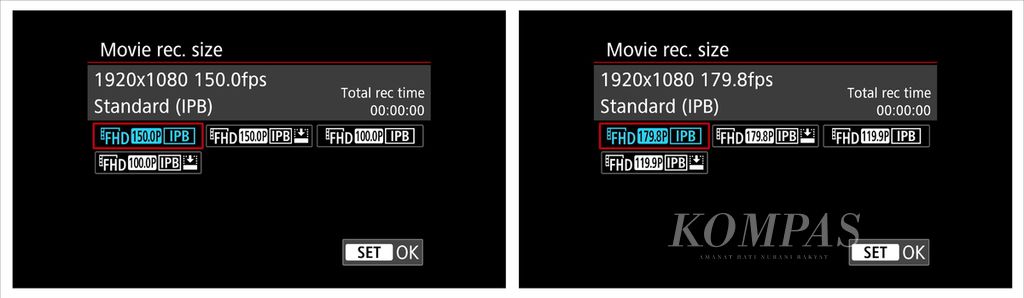 Peningkatan pada rekam video gerakan lamban <i>high frame rate</i> pada kamera Canon R6 Mark II hingga 180 fps pada sistem NTSC dan 150 fps pada sistem PAL. 