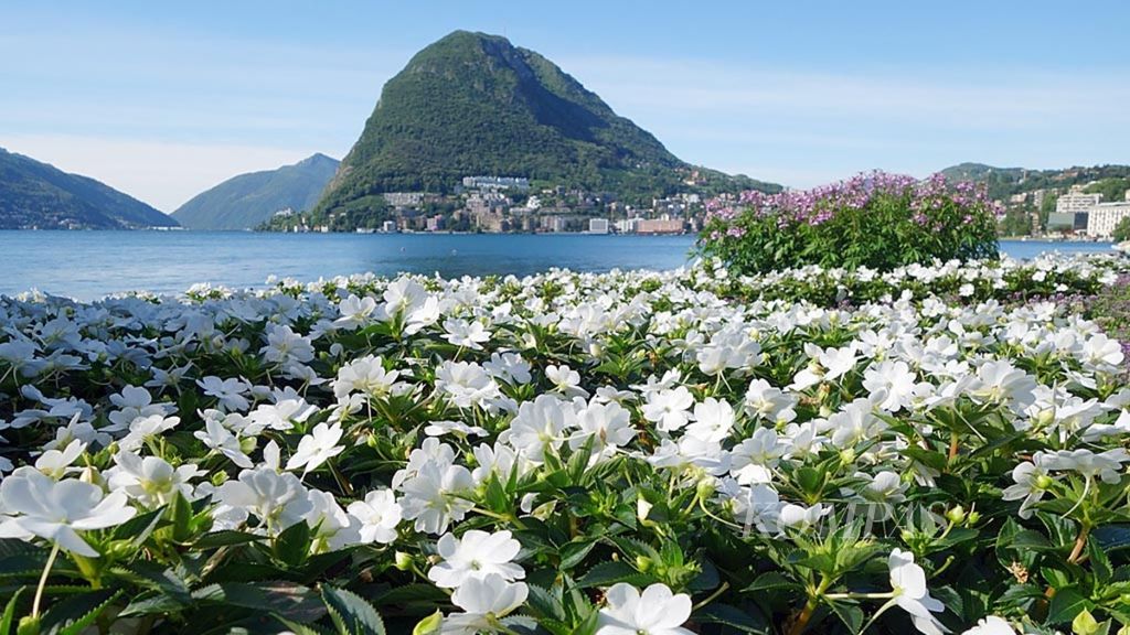 Danau Lugano dilihat dari taman kota Parvico Civico.