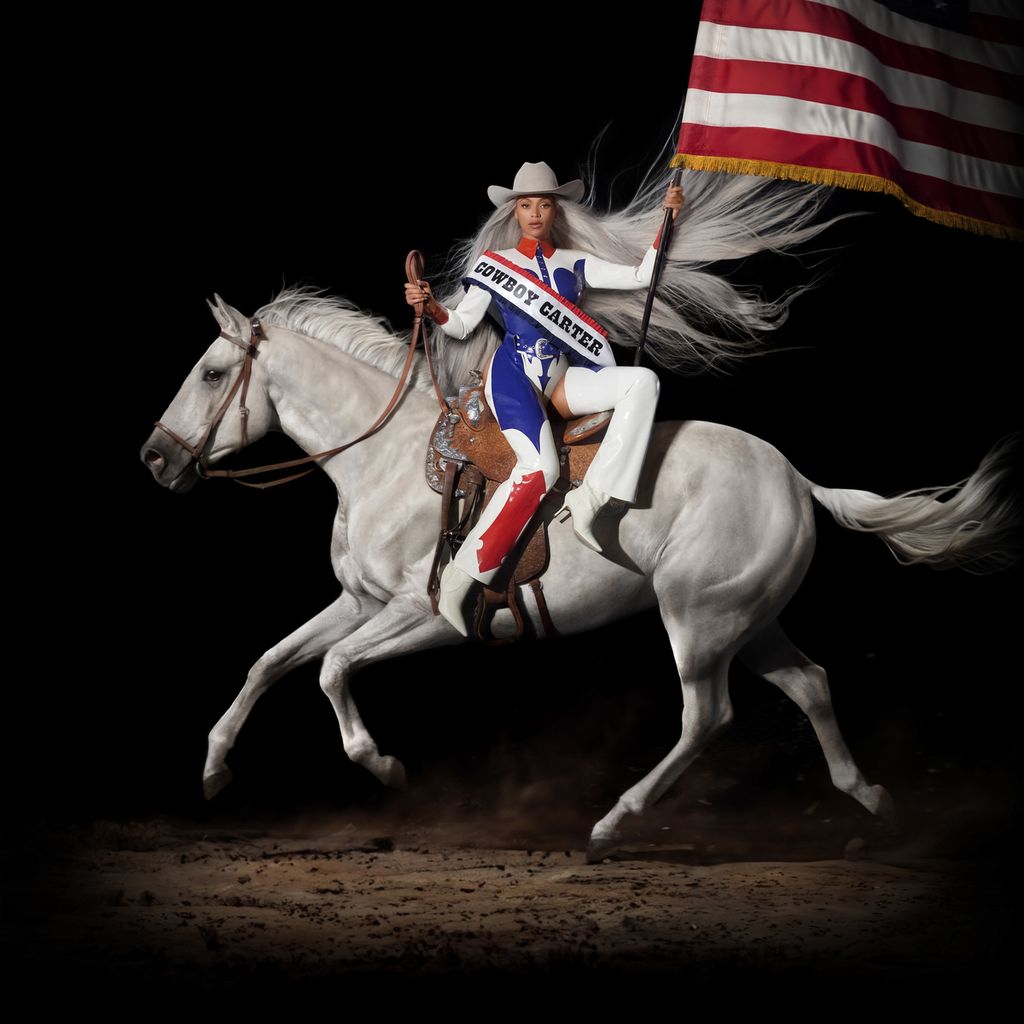 Sampul album <i>Cowboy Carter</i>, album kedelapan penyanyi AS, Beyonce. Album ini menggabungkan beragam genre klasik America, seperti country dan blues dengan irama kontemporer R&B dan hip-hop.