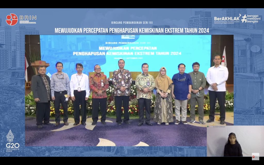 Diskusi daring “Mewujudkan Percepatan Penghapusan Kemiskinan Ekstrem Tahun 2024” dilaksanakan secara daring dan luring pada Rabu (21/9/2022) oleh Badan Riset dan Inovasi Nasional (BRIN).