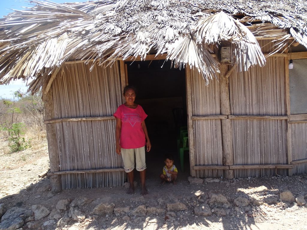 Ny Magda Natonis (52) di rumah gubuknya di Desa Raknamo Kabupaten Kupang, Agustus 2019. Kondisi rumah seperti ini mudah menjadi sarang nyamuk baik di dalam rumah maupun di pekarangan rumah.