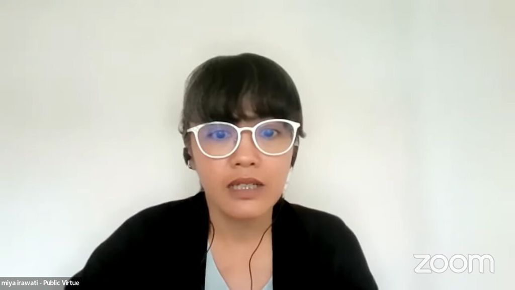 Miya Irawati Direktur Eksekutif Public Virtue Research Institute pada konferensi pers daring “Mempersoalkan Putusan Janggal PN Jakarta Pusat terkait Penundaan Pemilu 2024”, Minggu (4/3/2023).